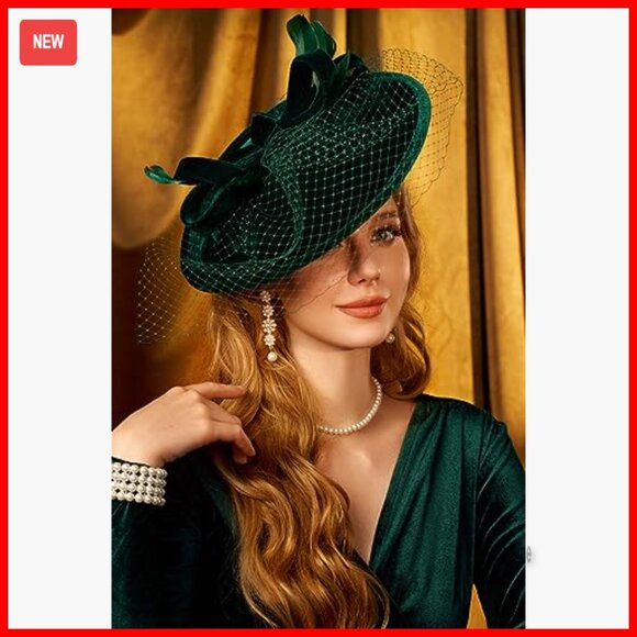 Large Velvet Fascinator Hat with Veil and Feathers for Special Occasions